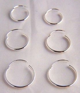 925 Sterling Silver Small Sleeper Hoops Earrings 3 Pairs Bargain 8mm 