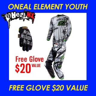 2013 ONEAL ELEMENT TOXIC YOUTH PANTS & JERSEY BLK GLOVE MOTOCROSS BMX 