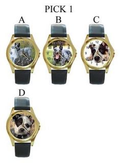 Cattle Red Blue Heeler Dog Puppy Puppies A D Round Gold Metal Watch # 