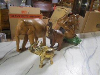   Large Solid Wood Carved and Brass Elephant Statue Decorative Figures