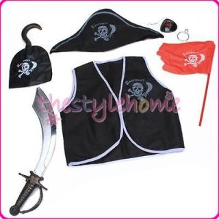 Boys Cosplay Pirate dress up Costume & Vest Sword Flag