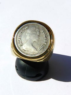 Vtg Carved INTAGLIO Elizabeth II Silver 925 Coin 1981 Gold 24K Ring Sz 