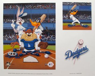 LOONEY TUNES L.A. DODGERS BASEBALL Art Lithograph Bugs Bunny Daffy 