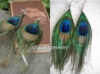 NEW 15pairs bulk real anthentic peacock feather metal ladys pretty 