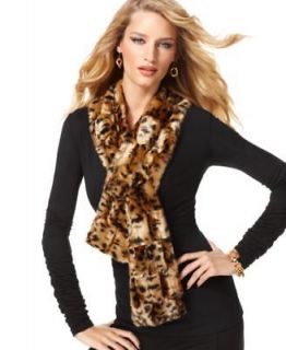 INC NEW Brown Cheetah Animal Print Faux Fur Scarf One Size BHFO