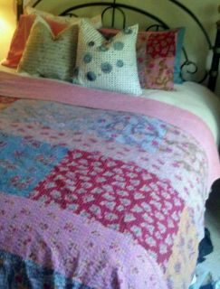 Reversible Karma Living Kantha boho floral bohemian queen quilt & 2 