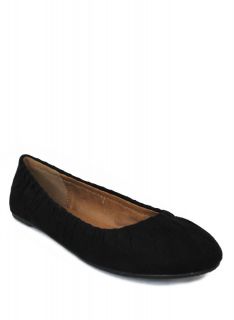 NEW SODA PANINI S BLACK SUEDE ROUND TOE PLEATED BALLET FLATS