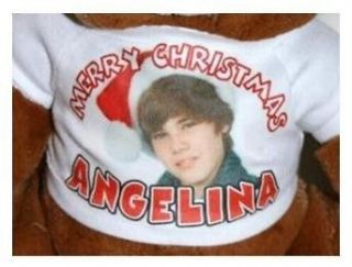 Justin Bieber CHRISTMAS Teddy Bear or Doll T Shirt Personalized with 