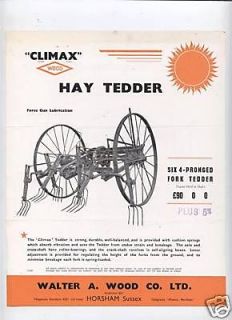 1960 WOOD CLIMAX HAY TEDDER SALES SHEET