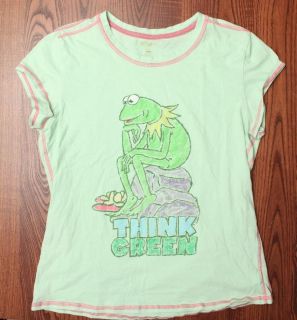   Frog Think Green The Muppets Puppets Funny Juniors T Shirt Green XL