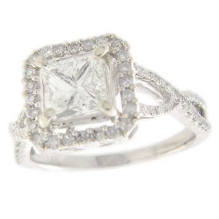 14 Karat White gold 1.48 ct VS2/G Princess Cut DiamondRing Cert 