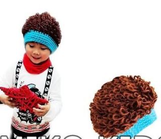   Baby Kids Wig Crochet Knitted BEANIE Hat Cap Red Yellow Purple Blue
