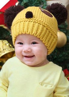 1PC Yellow Panda Handmade Knit Crochet Baby Beanie Hat Cap 21cmx17cm