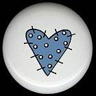 BLUE Polka DOT STITCHED Primitive HEART ~ Ceramic Drawer Knobs Pulls
