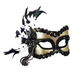   ½ Mask Halloween Costume Accessories Masquerade Feather Black/Gold