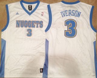 Allen Iverson Denver Nuggets Adidas White Mens Jersey #3 NWOT