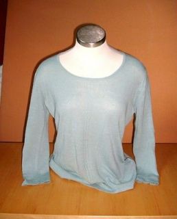 NWT Alison Sheri Summer Knit 3/4 Sleeve Cable Front Sweater Seafoam 
