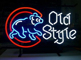   MLB CHICAGO CUBS OLD STYLE BASEBALL BEER REAL NEON BAR PUB LIGHT SIGN