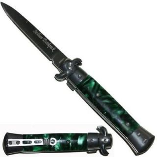 Italian Stiletto Knife Spring Assisted Green Pearl HDL