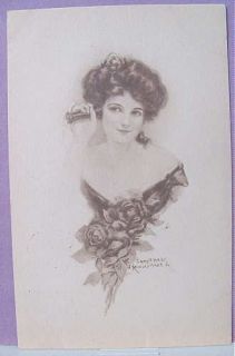   Vintage Pretty Lady on Telephone POSTCARD Artist Signed J Knowles Hare