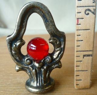Lamp Finial RUBY RED glass loop brass plated base dark (sold per each)