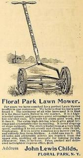 1896 Ad John Lewis Childs Floral Park Lawn Mower Tools   ORIGINAL 