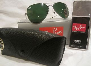 RAY BAN RB3025 AVIATOR SUNGLASSES SILVER/GREEN W3277 LARGE 58mm NEW 