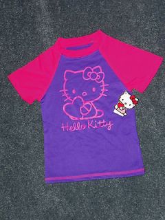 Hello Kitty Girls Purple & Pink Rashguard Swim Top Shirt Size 4/5 X 