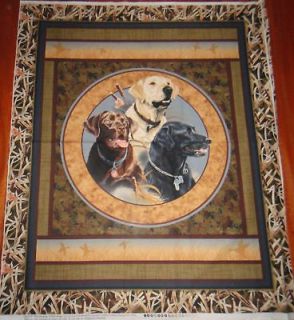 Hunting Labrador Lab Dogs Quilt Panel Cotton Fabric 1Yd