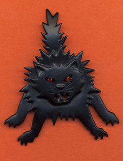 HALLOWEEN LARGE BLACK SCARY CAT W/ RED EYES BROOCH