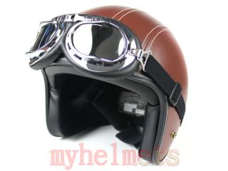 Coffee Leather Harley Open Face Helmet Motorcycle Motorbike Scooter