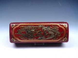 Chinese Red Finish Leather Dragon Wooden Jewelry Box