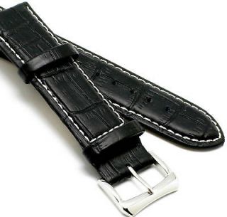 22mm Black/White Genuine Leather Watch Band for Nautica