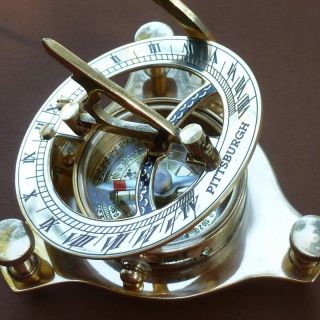 Steampunk Victorian Pirate Brass Sundial Compass Clock pocket nautical 