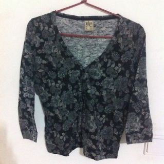 Pull and Bear Black Grey Floral 3/4 Sleeve Cardigan