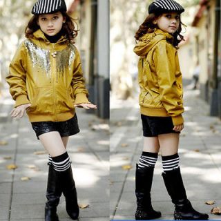 2012 Kids Toddlers jacket girls new Korean PU leather jacket Size 4 8 