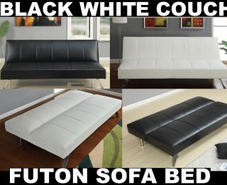   White Sofa Bed in Faux Leather Futon Sofa Couch Sleeper Sectional