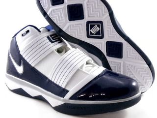 Nike Lebron Soldier III 3 White/Navy Blue Patent Men Basketball Shoes 