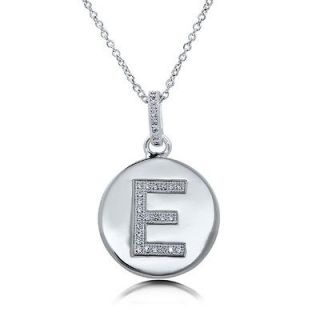   CUBIC ZIRCONIA STERLING SILVER INITIAL LETTER E PENDANT NECKLACE