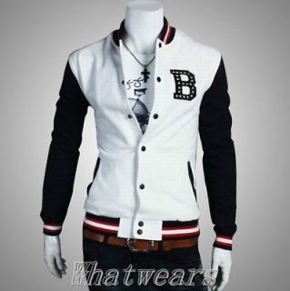 FX Sale Punk Mens Letter B Uniform Casual Jacket Sports Coat White 