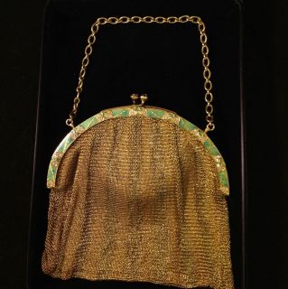   France Antique Yellow Gold And Diamond Chain Mail Purse Coin Purse