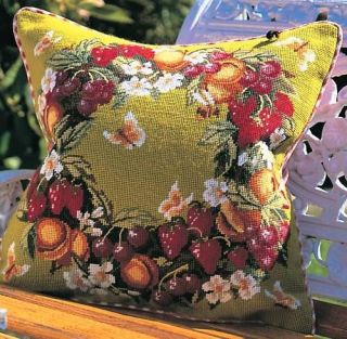 Glorafilia Needlepoint Kit   Strawberry Wreath Cushion
