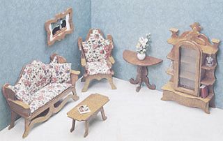 Greenleaf LIVING ROOM Dollhouse ALL Wood Furniture Kit unassembled 