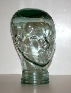 Vintage 11 Green Tinted Glass HUMAN HEAD   Appx. Real Life Size