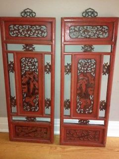 Chinese Antique Carved Wooden Panel Shutter Wall Art Home Decor