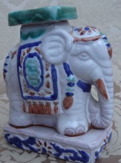 ORIENTAL CHINESE FIGURAL CERAMIC PLANT STAND ELEPHANT COLORFUL ENAMEL 