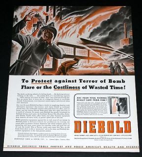 1942 OLD WWII MAGAZINE PRINT AD, DIEBOLD SAFE & LOCK, FIREFIGHTERS 