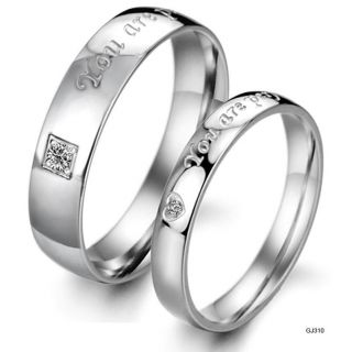Titanium and Stainless Steel Couple Rings with Personalized letter 