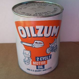 Vintage Oilzum 1 Quart 2 Cycle Motor Oil Can Gas Station Chain Saw 