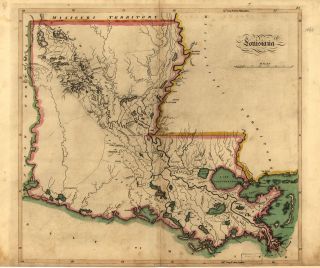 1814 State Map LOUISIANA United States History, Nice Detail,High 